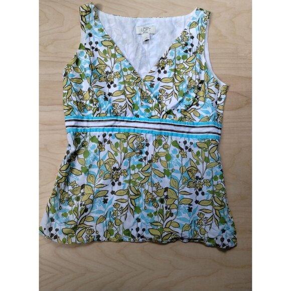 Ann Taylor LOFT Womens Petite Sleeveless V-Neck Floral Top 8P Green - Picture 2 of 11
